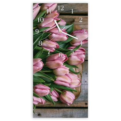 Wanduhr mit dem Motiv Rosa Tulpenstrauß