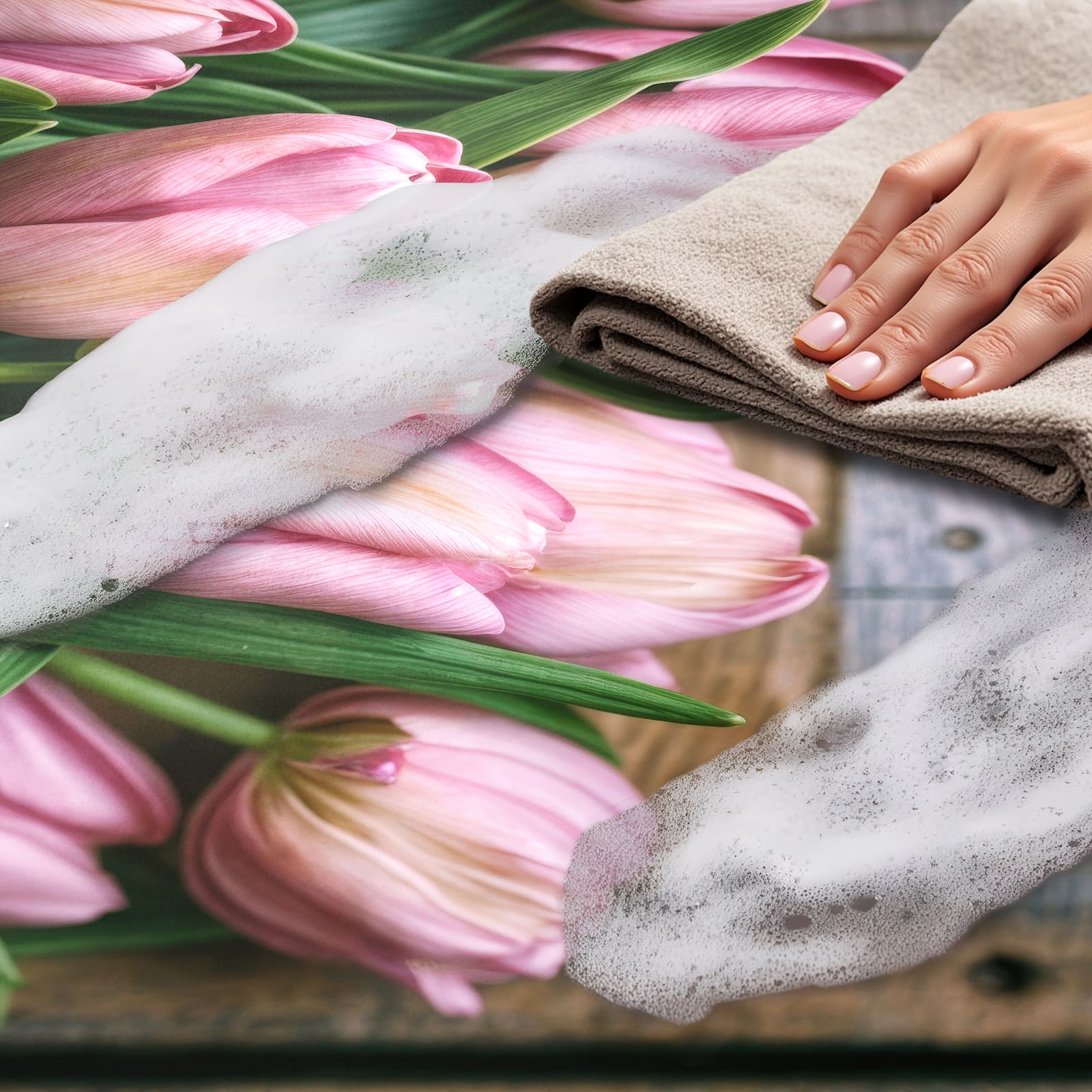 Hygienischer Küchenteppich mit Motiv Rosa Tulpenstrauss - einfach zu reinigen