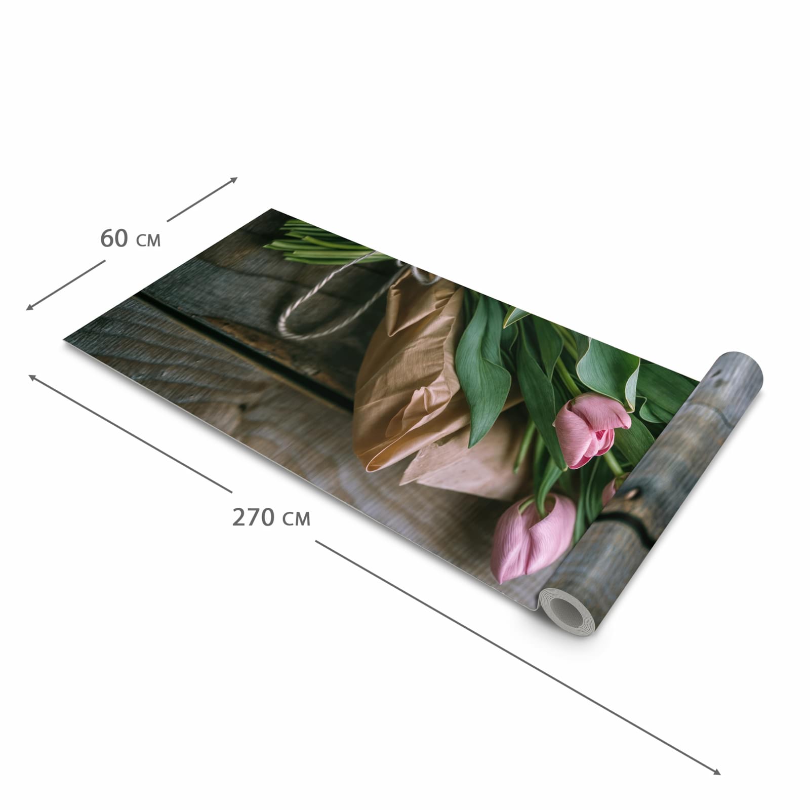 Pflegeleichter langer Teppich mit Motiv Rosa Tulpenstrauss in der Grösse 60x270 cm