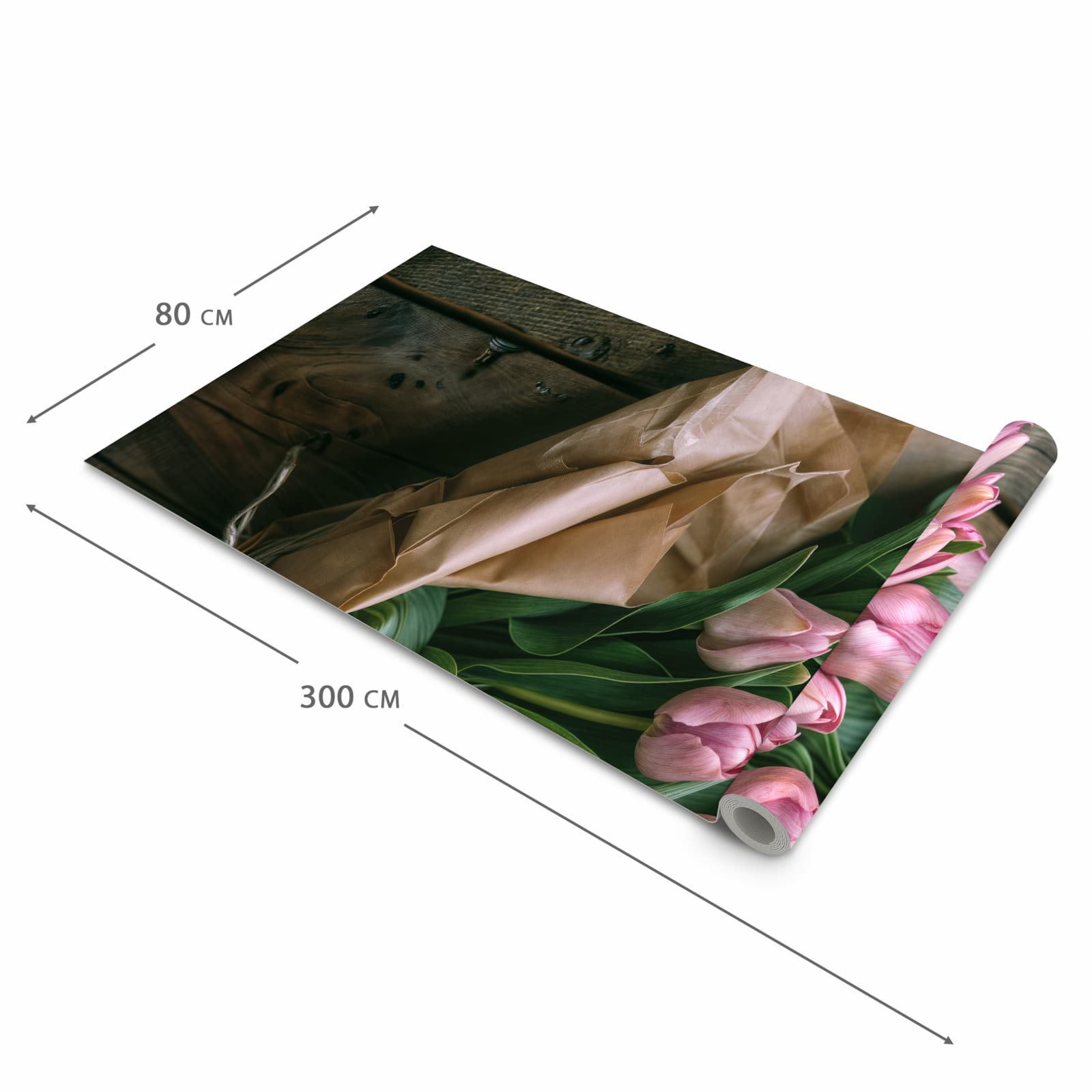 Rutschfester waschbarer Teppich fürs Esszimmer mit Motiv Rosa Tulpenstrauss in der Größe 60x300 cm