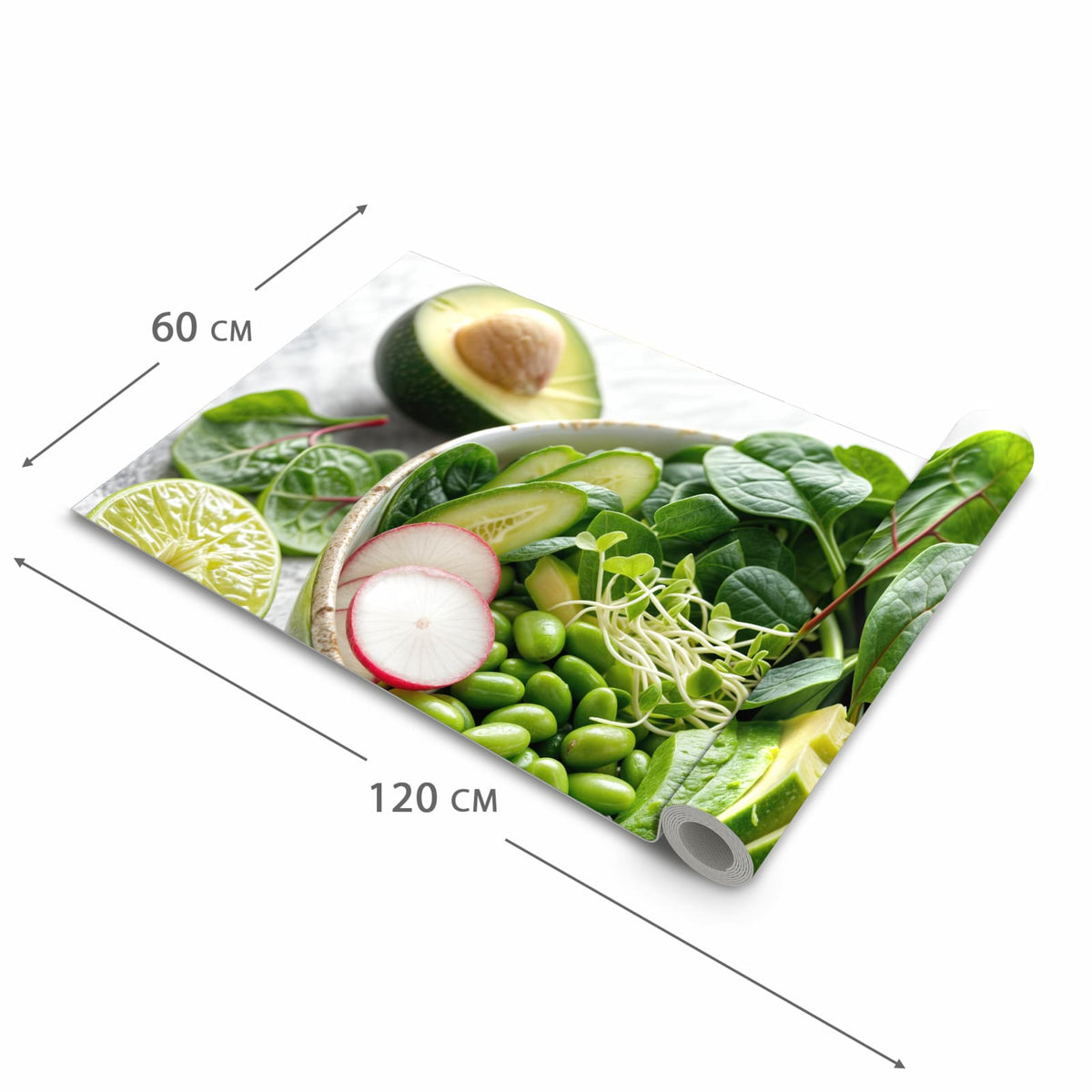 Farbbeständiger Teppich für Küche mit Motiv Gesunder Salat in der Grösse 60x270 cm