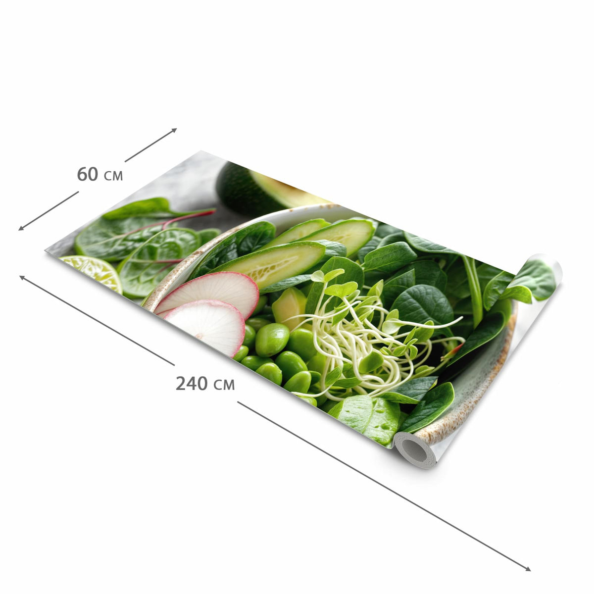 Zeitsparender Küchenteppich mit Motiv Gesunder Salat in der Grösse 60x270 cm