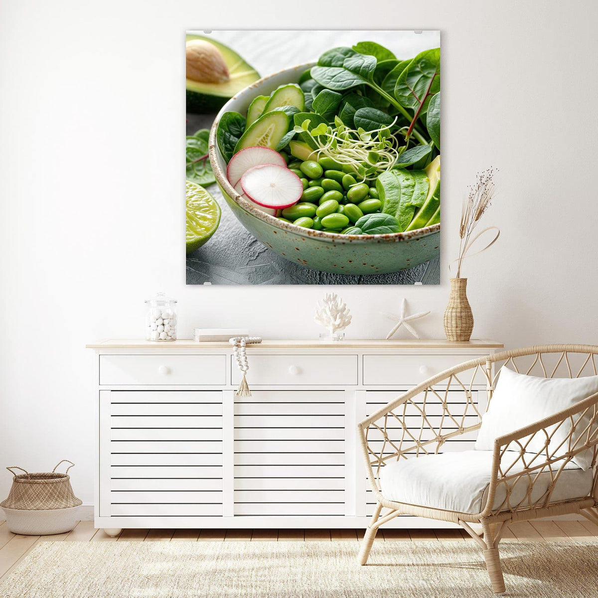 Echtglas, 4 mm – kein Acryl, keine Folie – Wandbild - Salat mit Avocado - Quadratisch