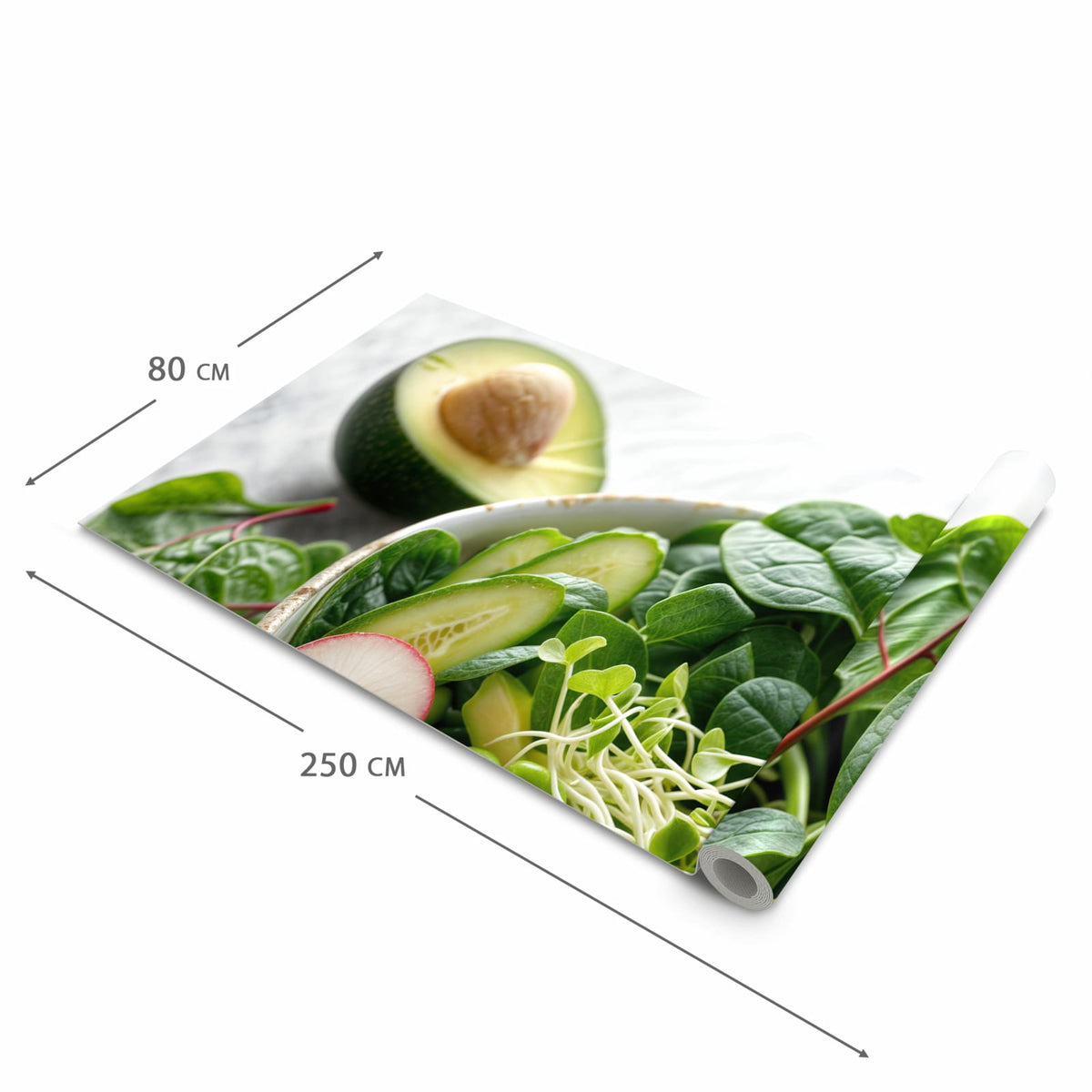Wasserabweisender Küchenläufer mit Motiv Gesunder Salat in der Größe 60x270 cm