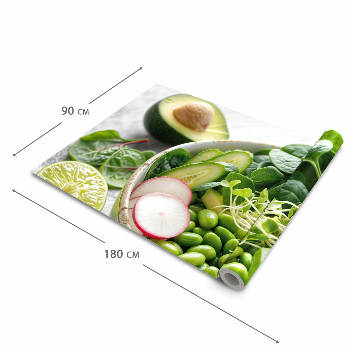 Geruchsneutraler waschbarer Teppich Küche mit Motiv Gesunder Salat in der Grösse 60x270 cm