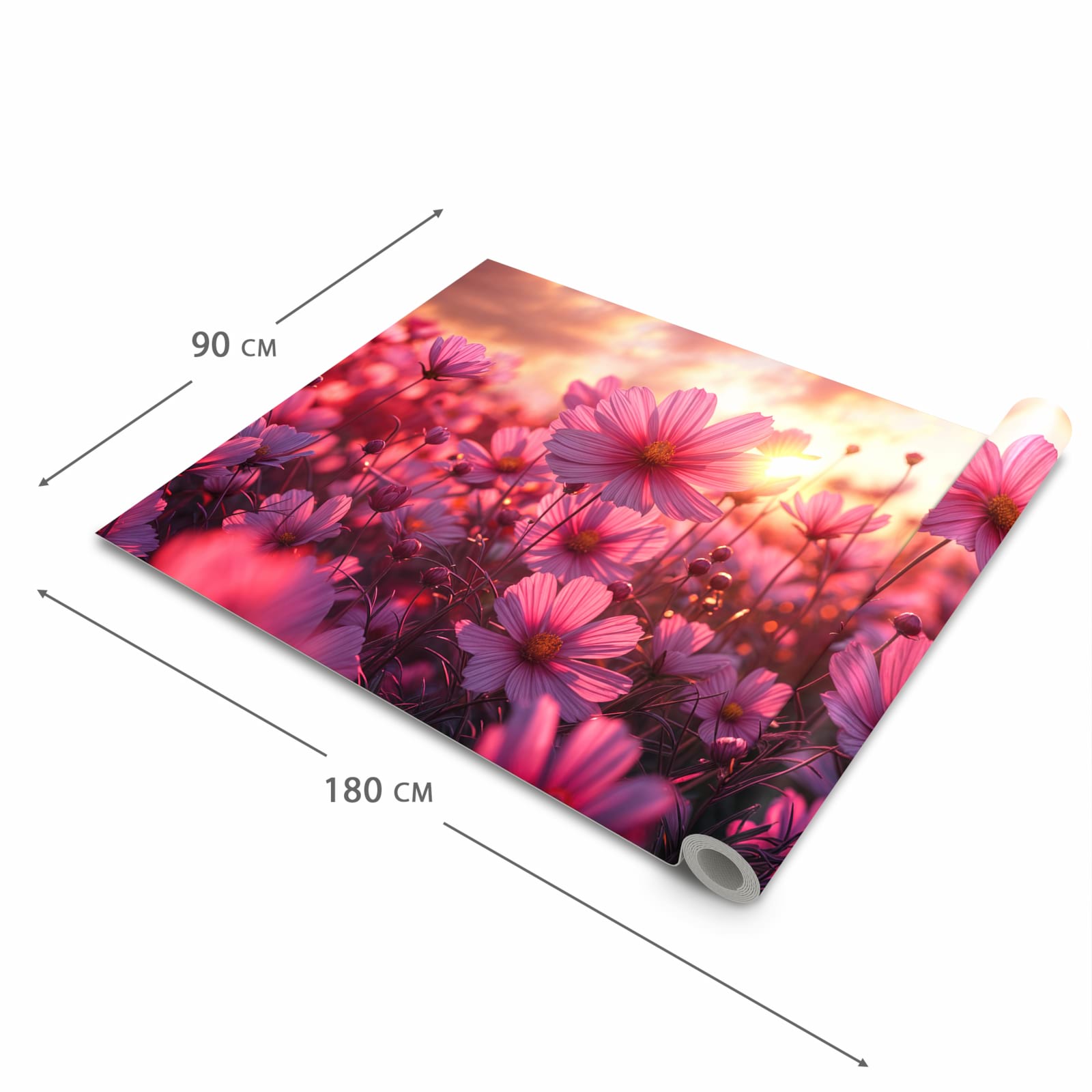 Ordnungsschaffender Küchenteppich mit Motiv Blumenfeld Sonnenuntergang in der Grösse 60x270 cm