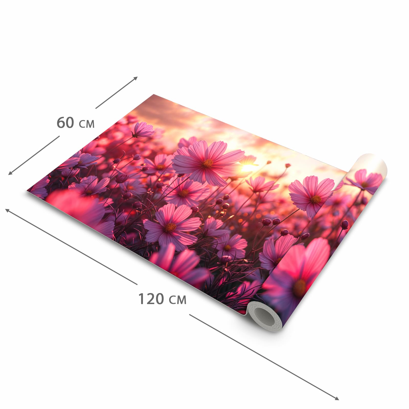 Komfortabler Küchenläufer mit Motiv Blumenfeld Sonnenuntergang in der Grösse 60x240 cm