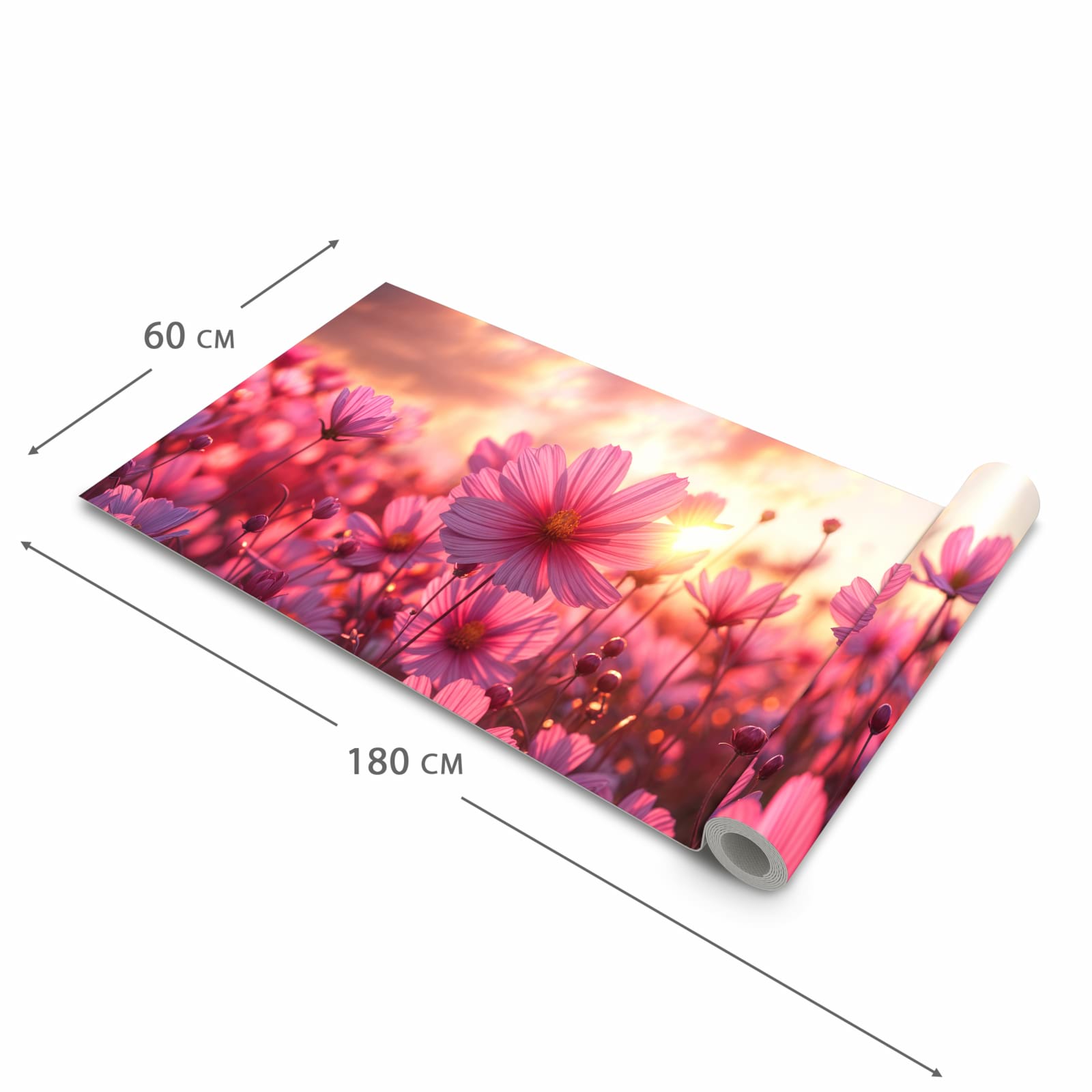 Rutschfester Küchenläufer mit Motiv Blumenfeld Sonnenuntergang in der Grösse 60x240 cm