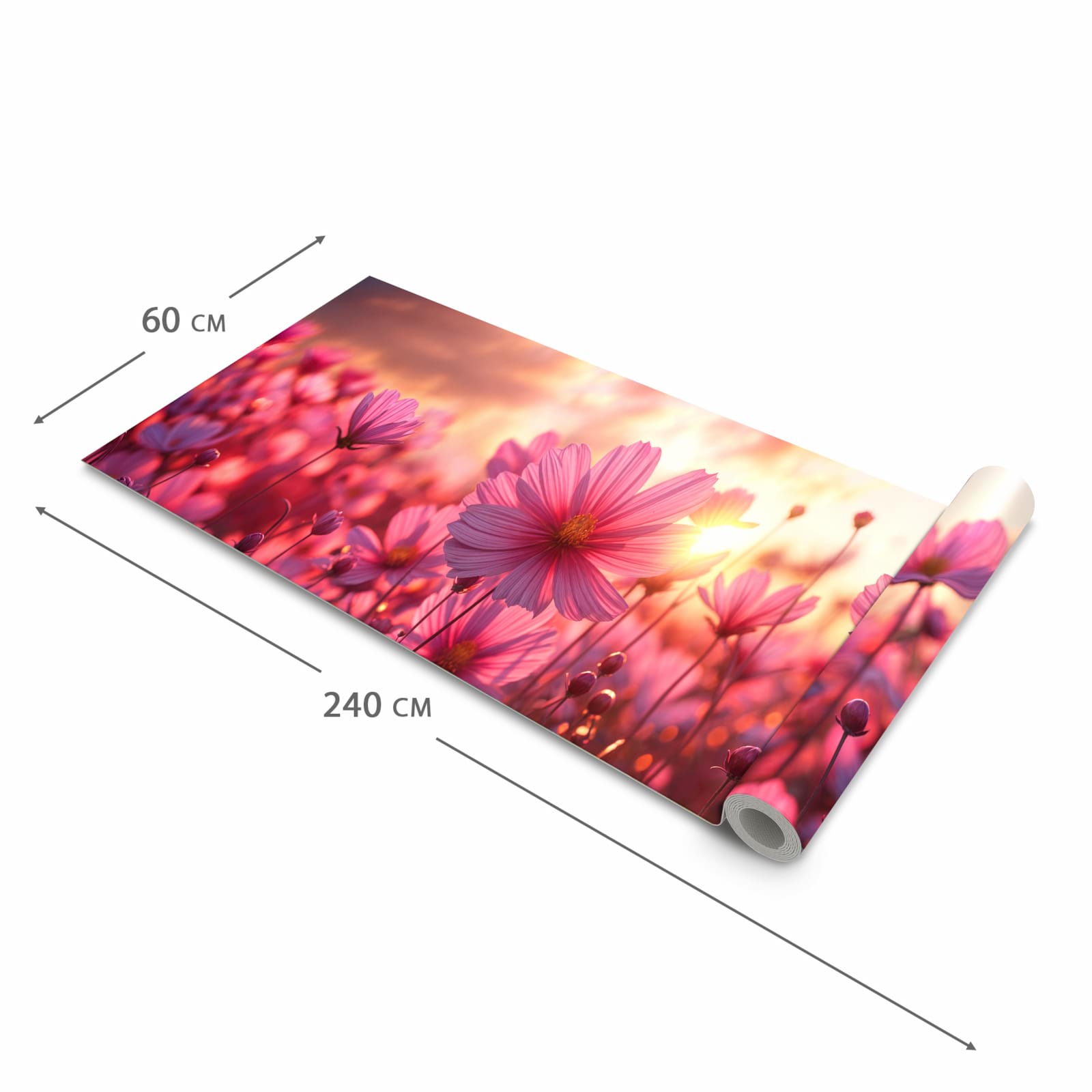 Küchenläufer mit angenehmer Haptik und Motiv Blumenfeld Sonnenuntergang in der Grösse 60x270 cm