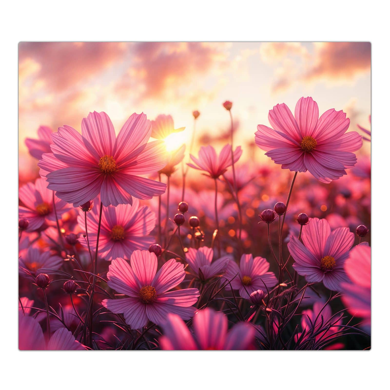 1-teilige Herdabdeckplatten aus Glas mit Blumenfeld Sonnenuntergang-Motiv in der Frontansicht #grösse_1-Teilig (60x52cm)