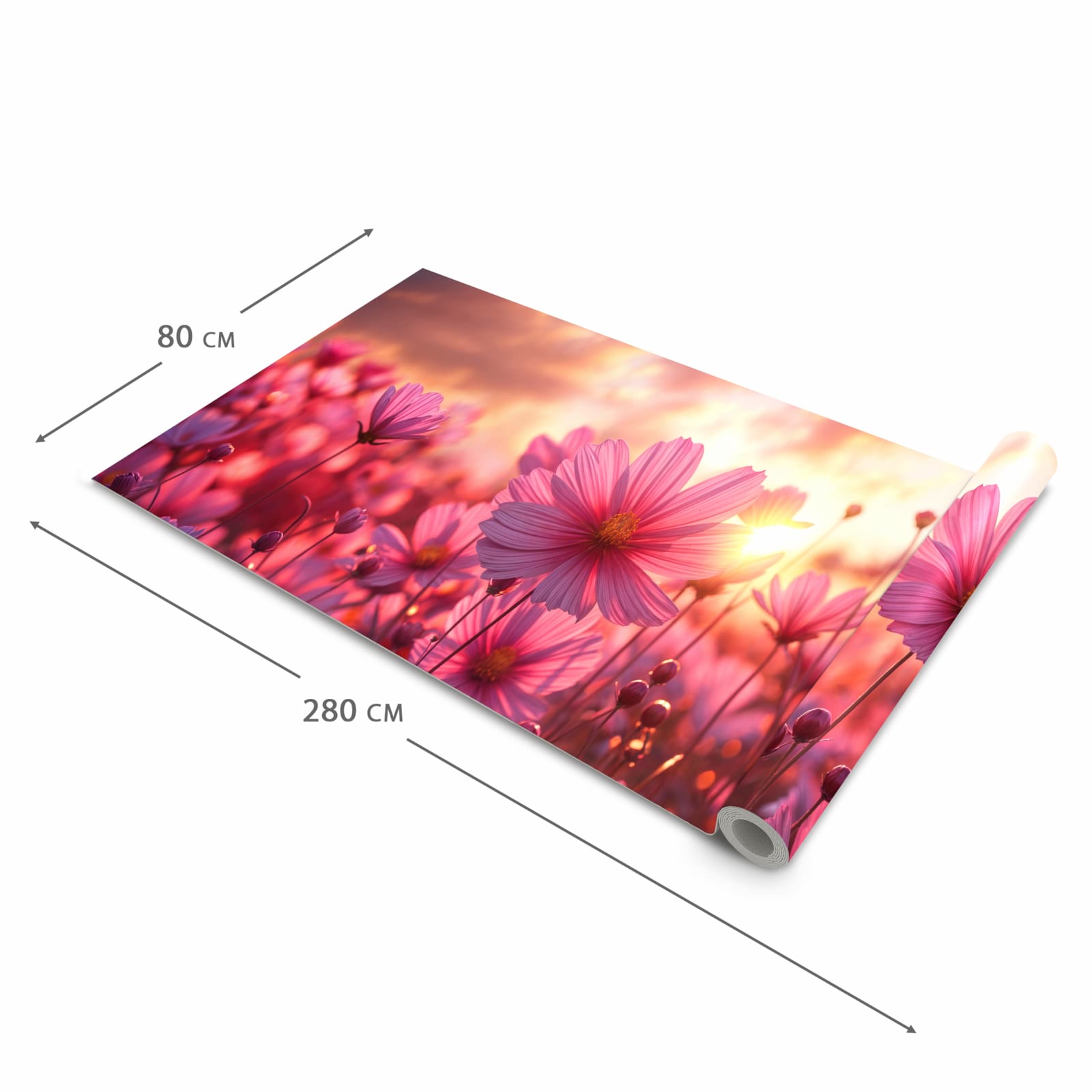 Feuchtigkeitsresistenter Küchenläufer mit Motiv Blumenfeld Sonnenuntergang in der Größe 60x270 cm
