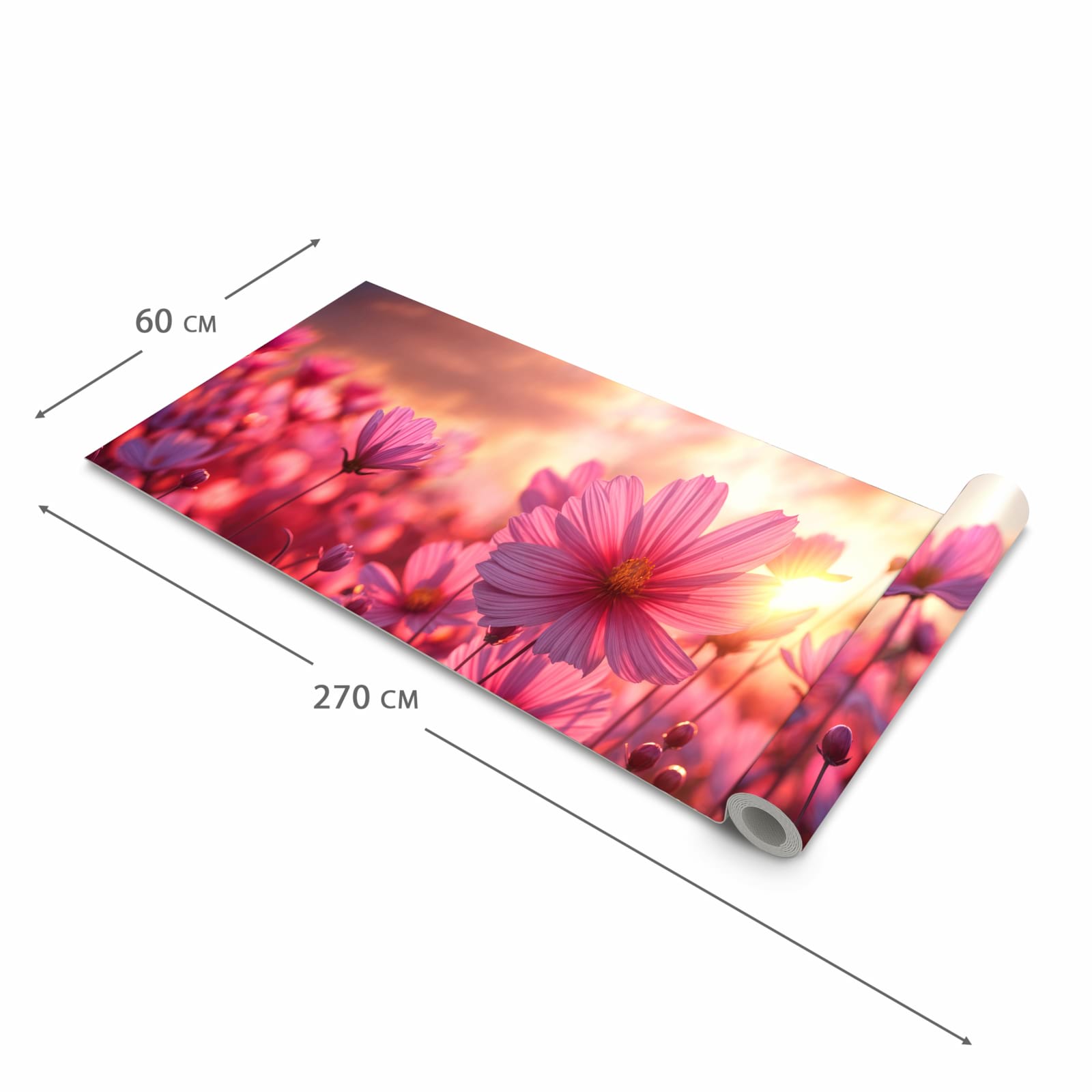 Hygienischer rutschfester Küchenläufer mit Motiv Blumenfeld Sonnenuntergang in der Grösse 60x270 cm