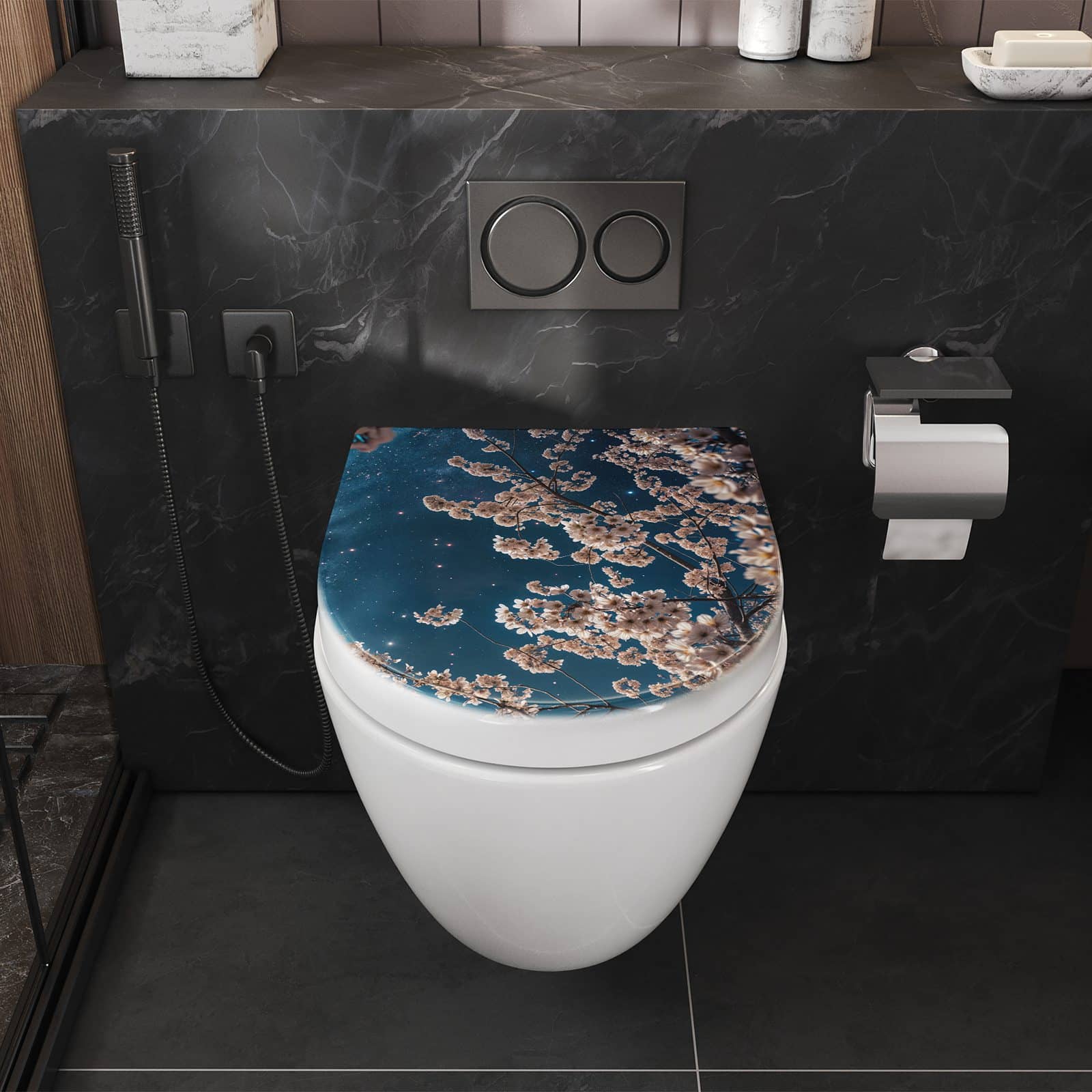 WC-Sitz mit Absenkautomatik Mondblumen Nacht
