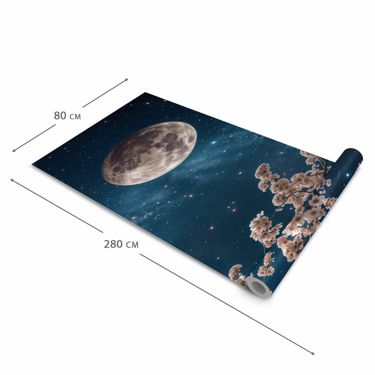 Geruchsneutraler waschbarer Küchenteppich mit Motiv Mondblumen Nacht in der Grösse 60x240 cm