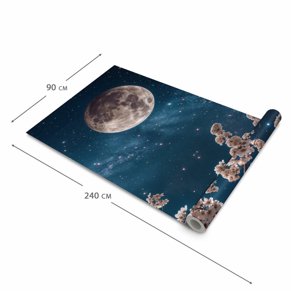 Pflegeleichter waschbarer Küchenläufer mit Motiv Mondblumen Nacht in der Größe 60x240 cm