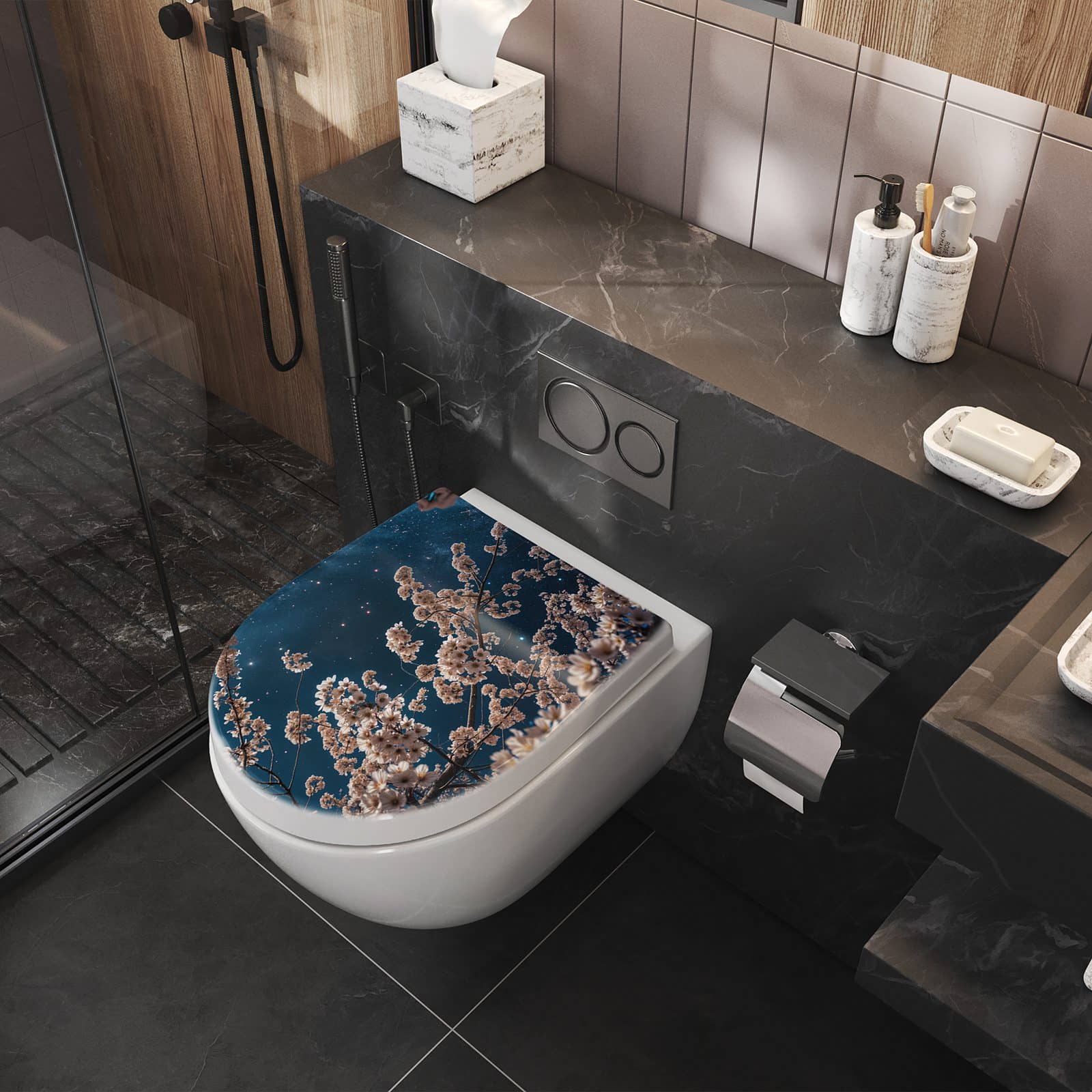 WC-Sitz mit Absenkautomatik Mondblumen Nacht