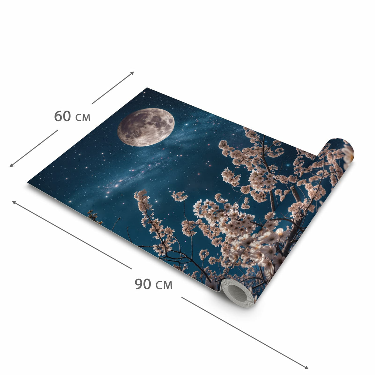 Wasserabweisender waschbarer Küchenteppich mit Motiv Mondblumen Nacht in der Grösse 60x240 cm