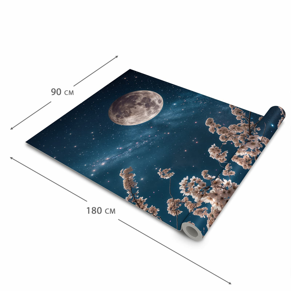 Flacher Küchenläufer mit Motiv Mondblumen Nacht in der Grösse 60x240 cm
