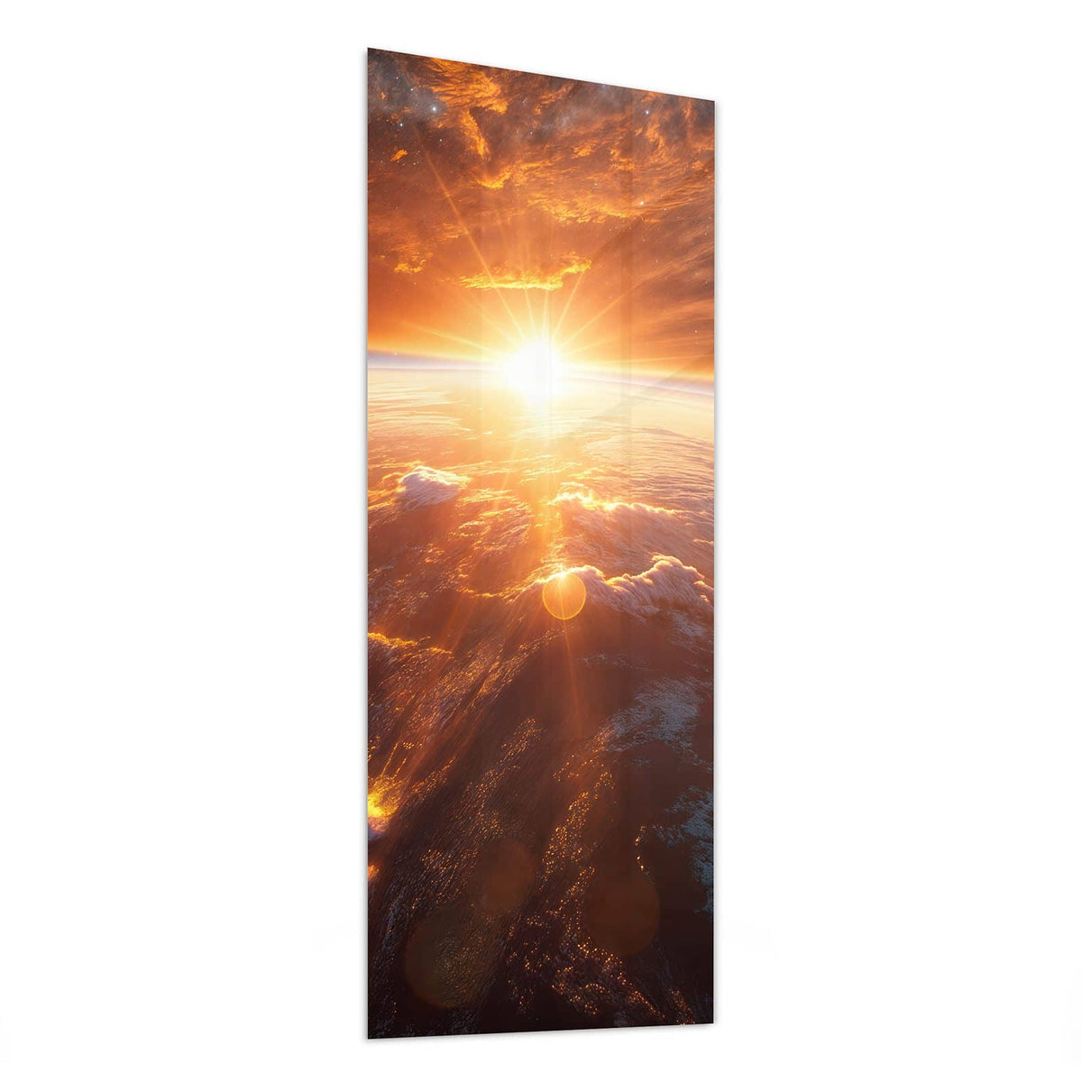 Glasbild Morgenrot über der Erde von der Seite, 4 mm Echtglas