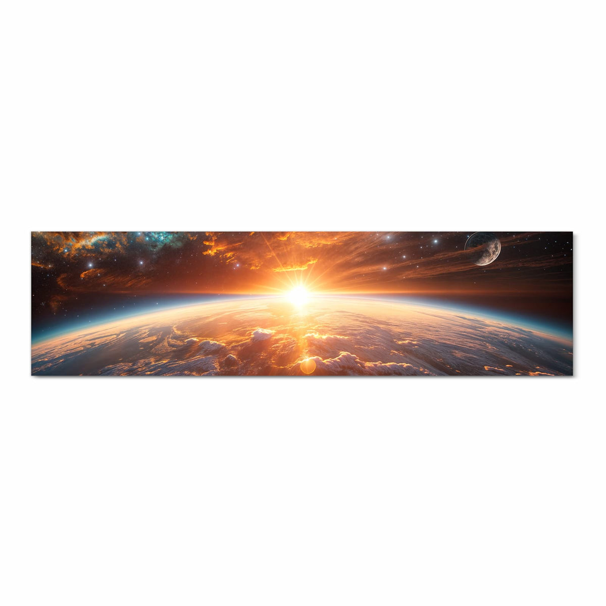 Sonne geht über der Erdkrümmung auf, orange glühende Wolkenfelder