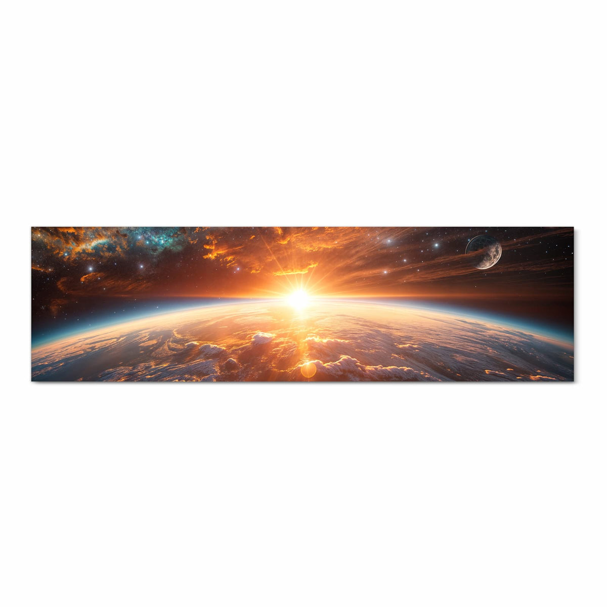 Sonne geht über der Erdkrümmung auf, orange glühende Wolkenfelder