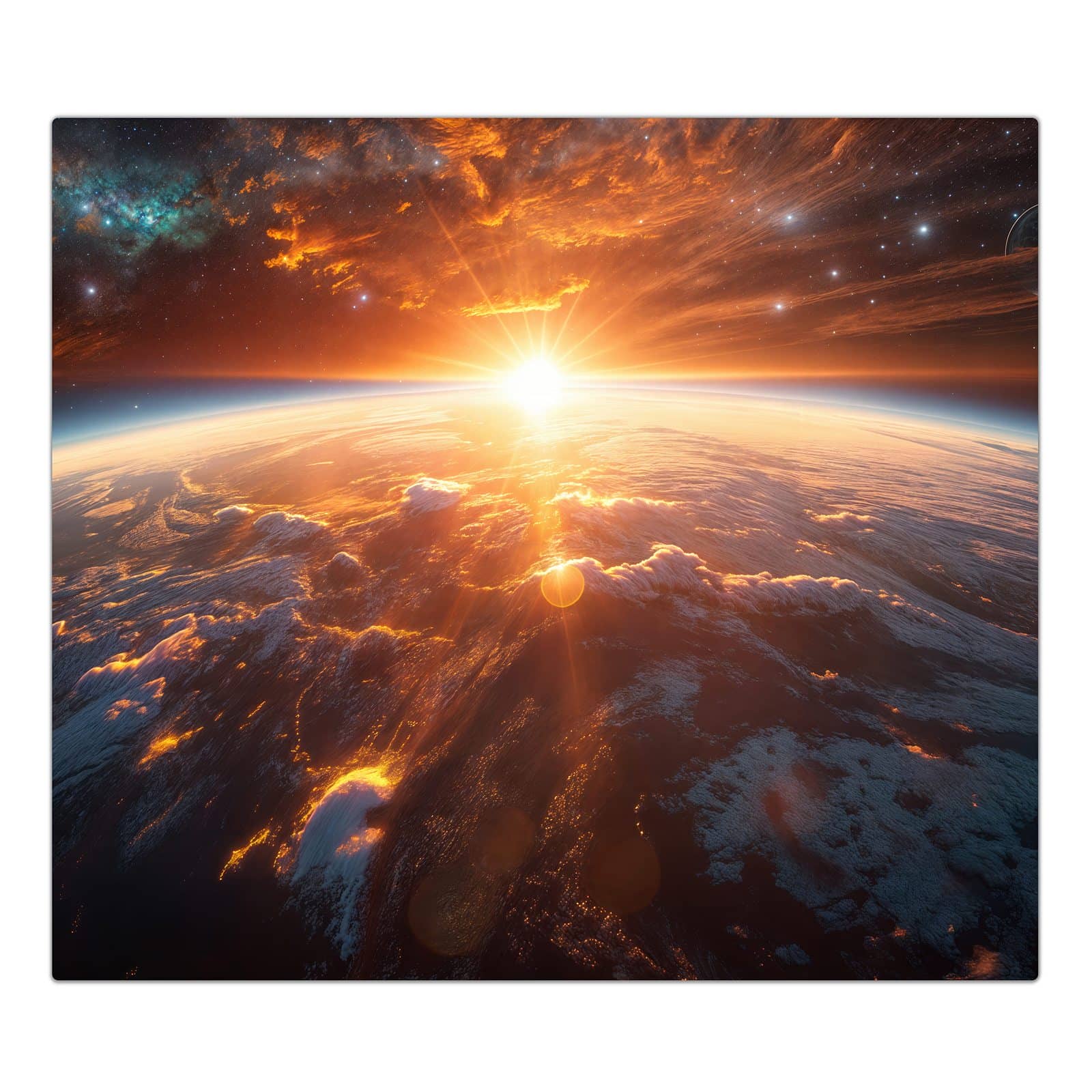 1-teilige Herdabdeckplatte mit Sonnenaufgang Erde-Motiv in der Frontansicht #grösse_1-Teilig (60x52cm)