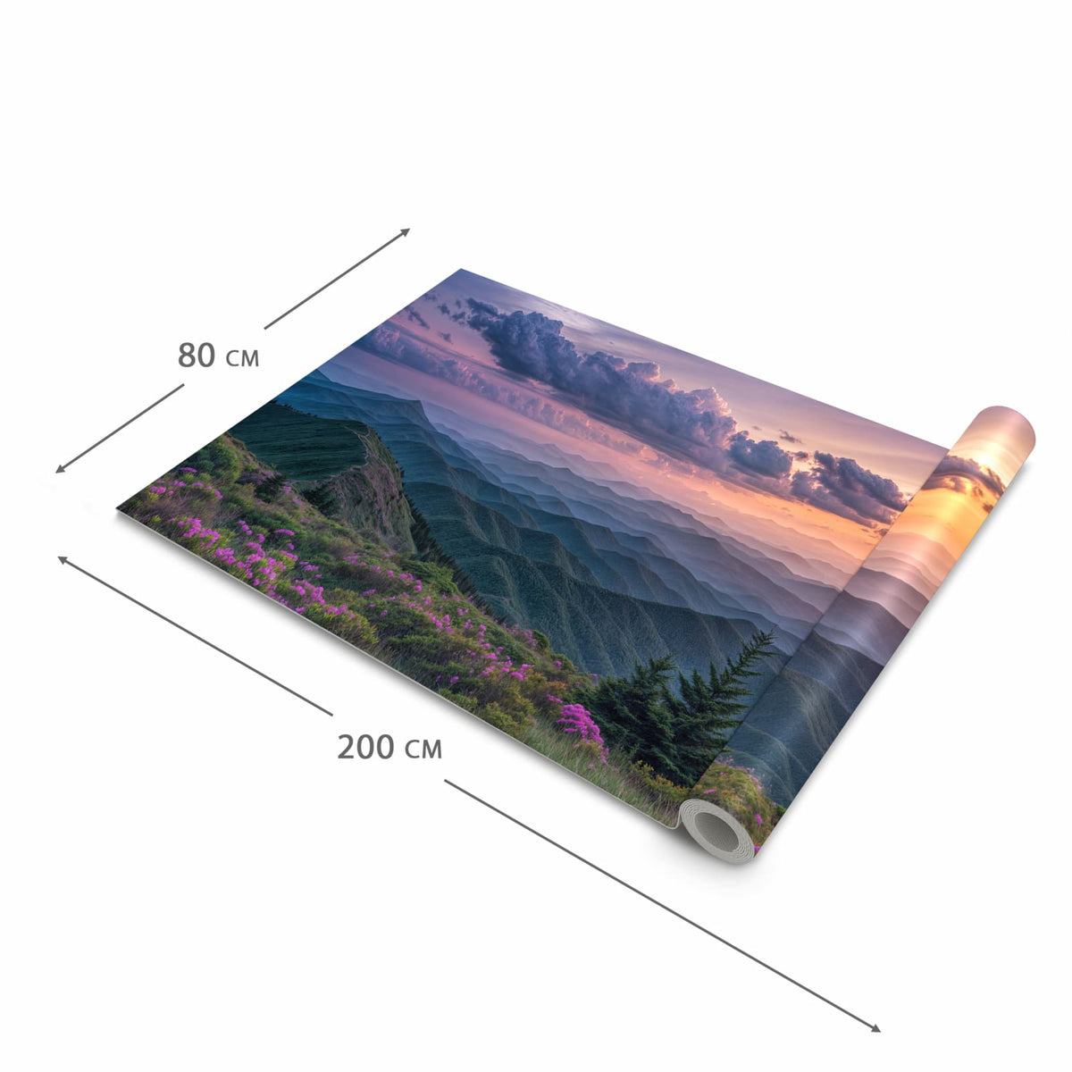 Feuchtigkeitsresistenter waschbarer Küchenteppich mit Motiv Berglandschaft Blumen in der Grösse 60x240 cm