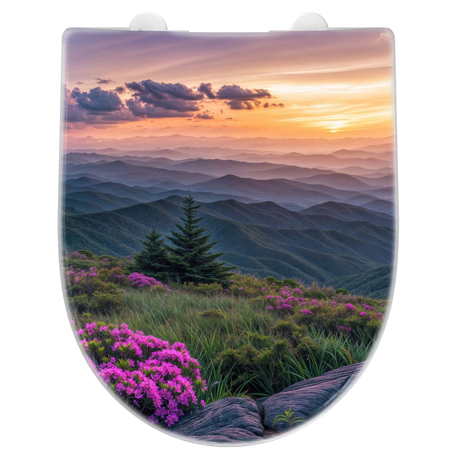 WC-Sitz mit Absenkautomatik Berglandschaft Blumen