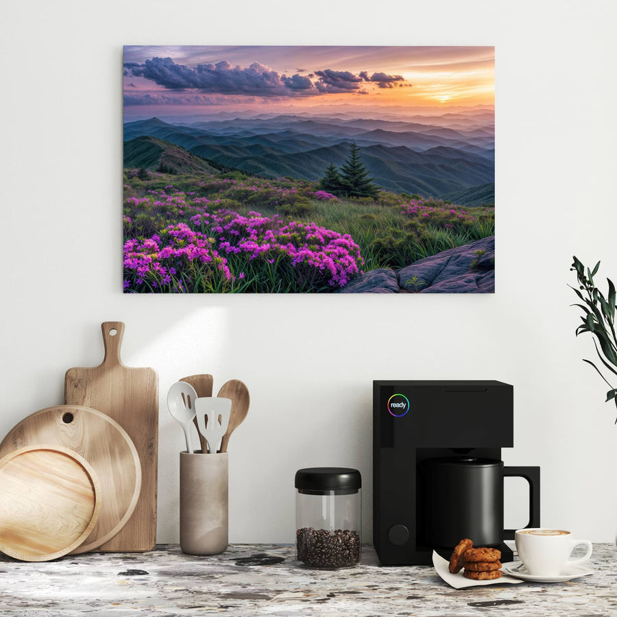 Maße Metall Magnettafel - Blüten vor Bergketten