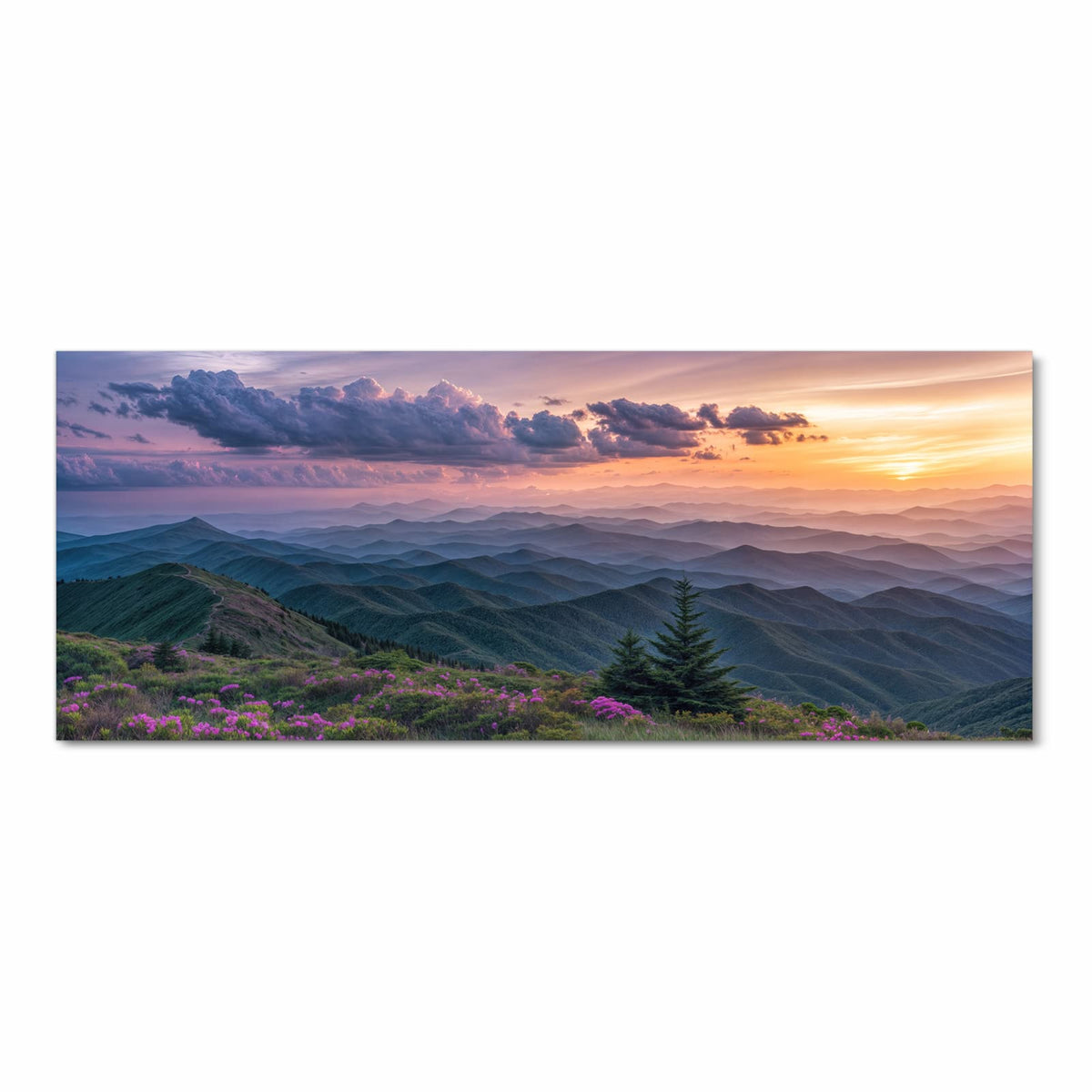 Geräuschdämpfender Küchenteppich mit Motiv Berglandschaft Blumen in Frontansicht