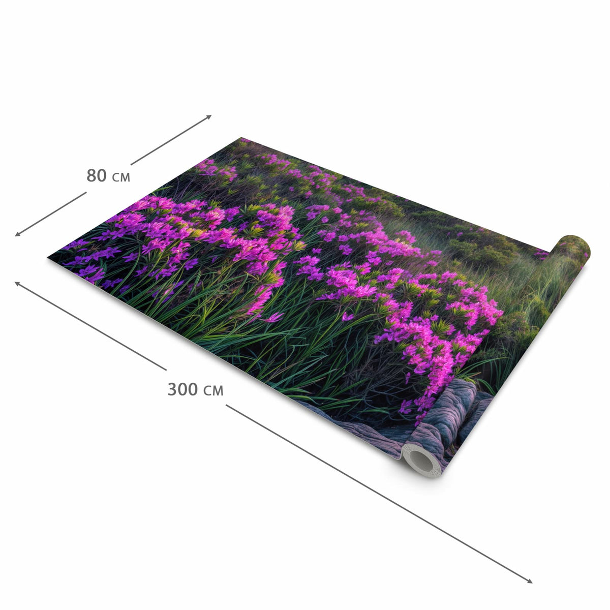 Bodenschonender rutschfester Küchenteppich mit Motiv Berglandschaft Blumen in der Grösse 60x240 cm