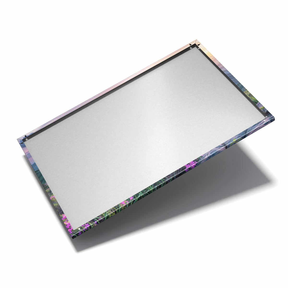 Nur 7 mm – liegt eng an der Wand – Metall Magnettafel - Blüten vor Bergketten
