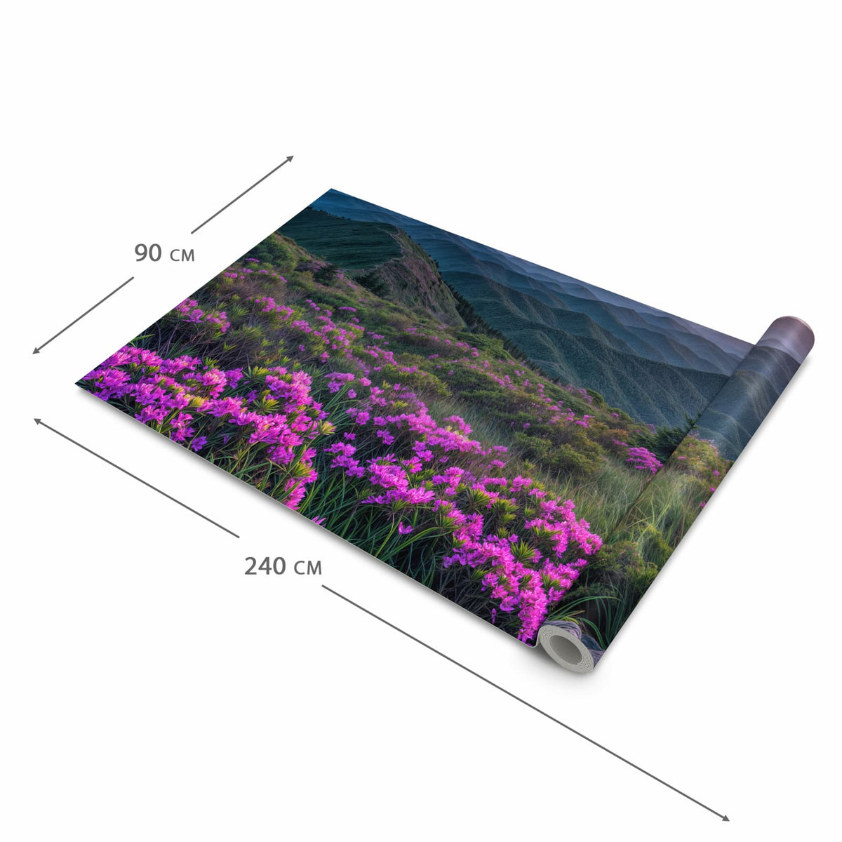 Formstabiler Bodenläufer Teppich mit Motiv Berglandschaft Blumen in der Grösse 60x240 cm
