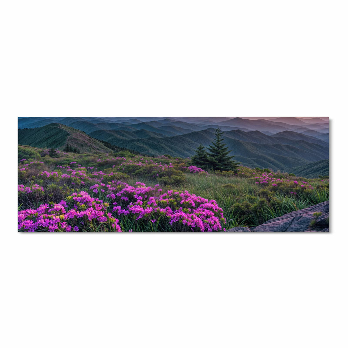 Flacher waschbarer Küchenteppich mit Motiv Berglandschaft Blumen in Frontansicht