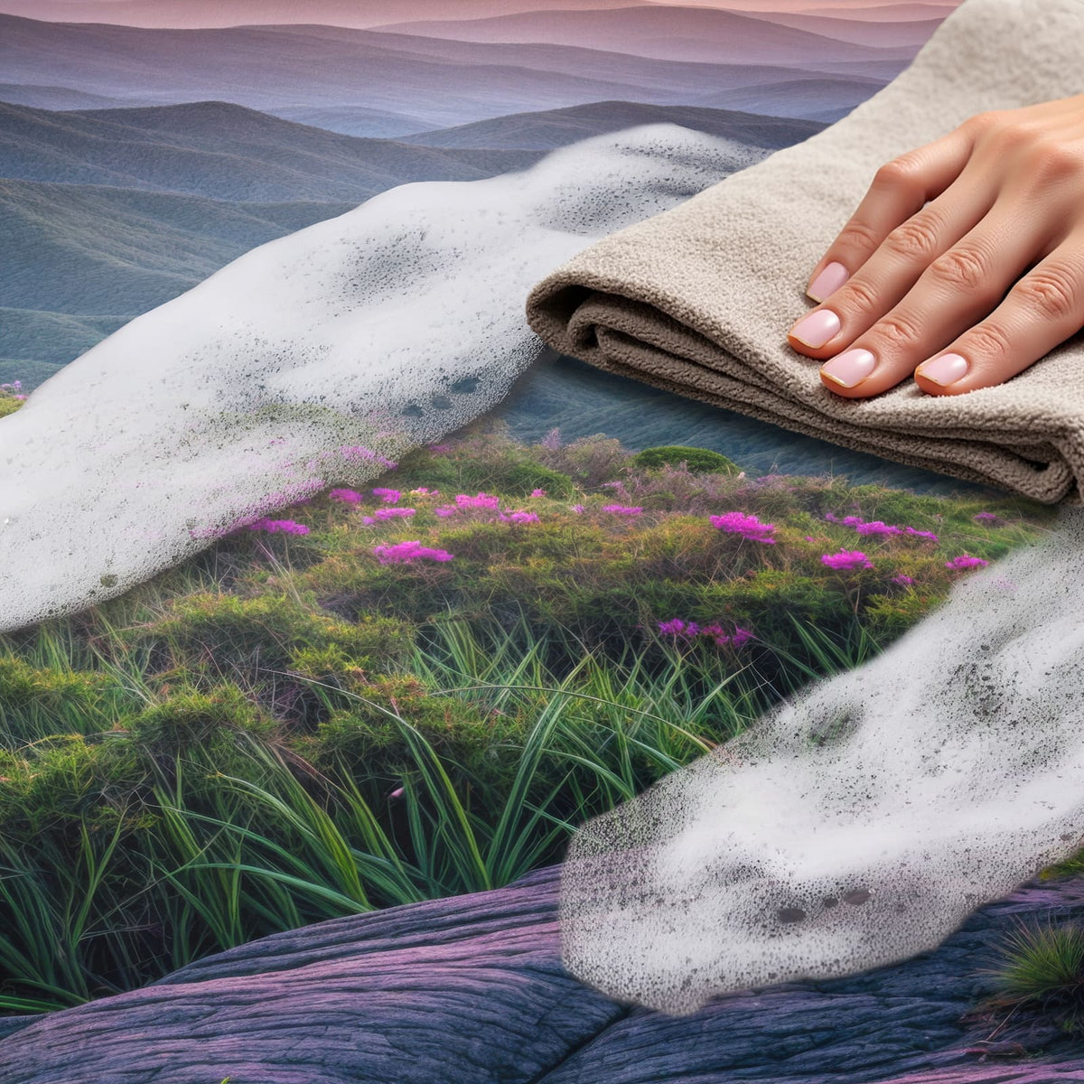 Komfortabler Küchenläufer mit Motiv Berglandschaft Blumen, einfach zu reinigen
