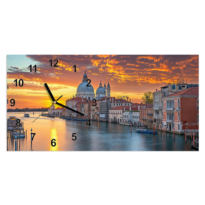 Wanduhr Venedig bei Sonnenuntergang aus Glas – Querformat 60 × 30 cm mit Ziffernblatt Modern