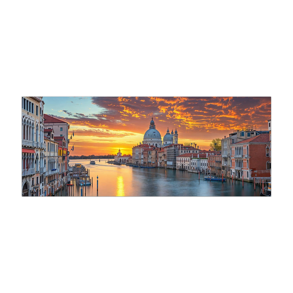 Küchenrückwand aus Glas Venedig im Abendrot im Hochformat, Motiv bildfüllend von vorn