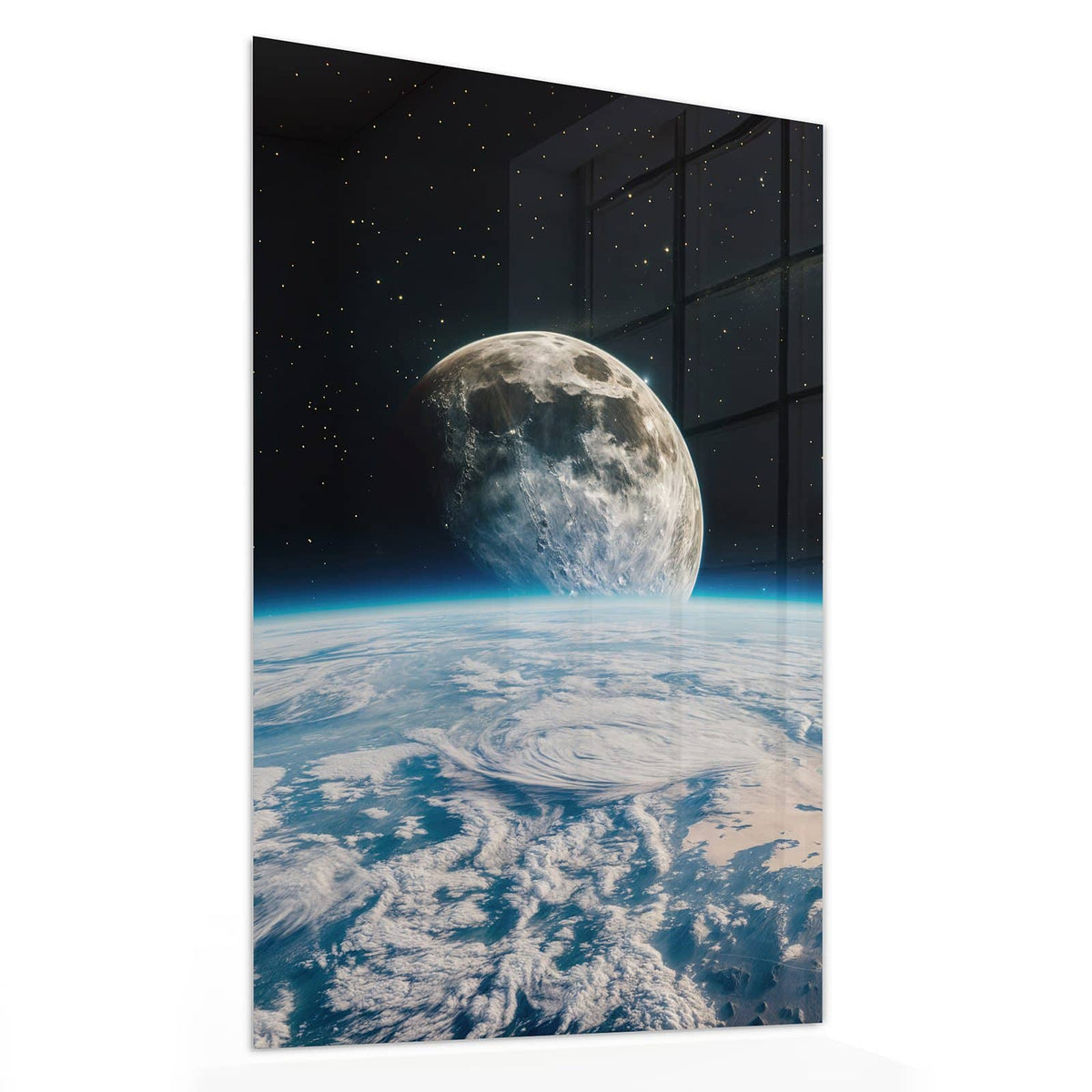 11 Größen – von 30 × 60 bis 60 × 150 cm – Wandbild - Mond über der Erde - Hochformat