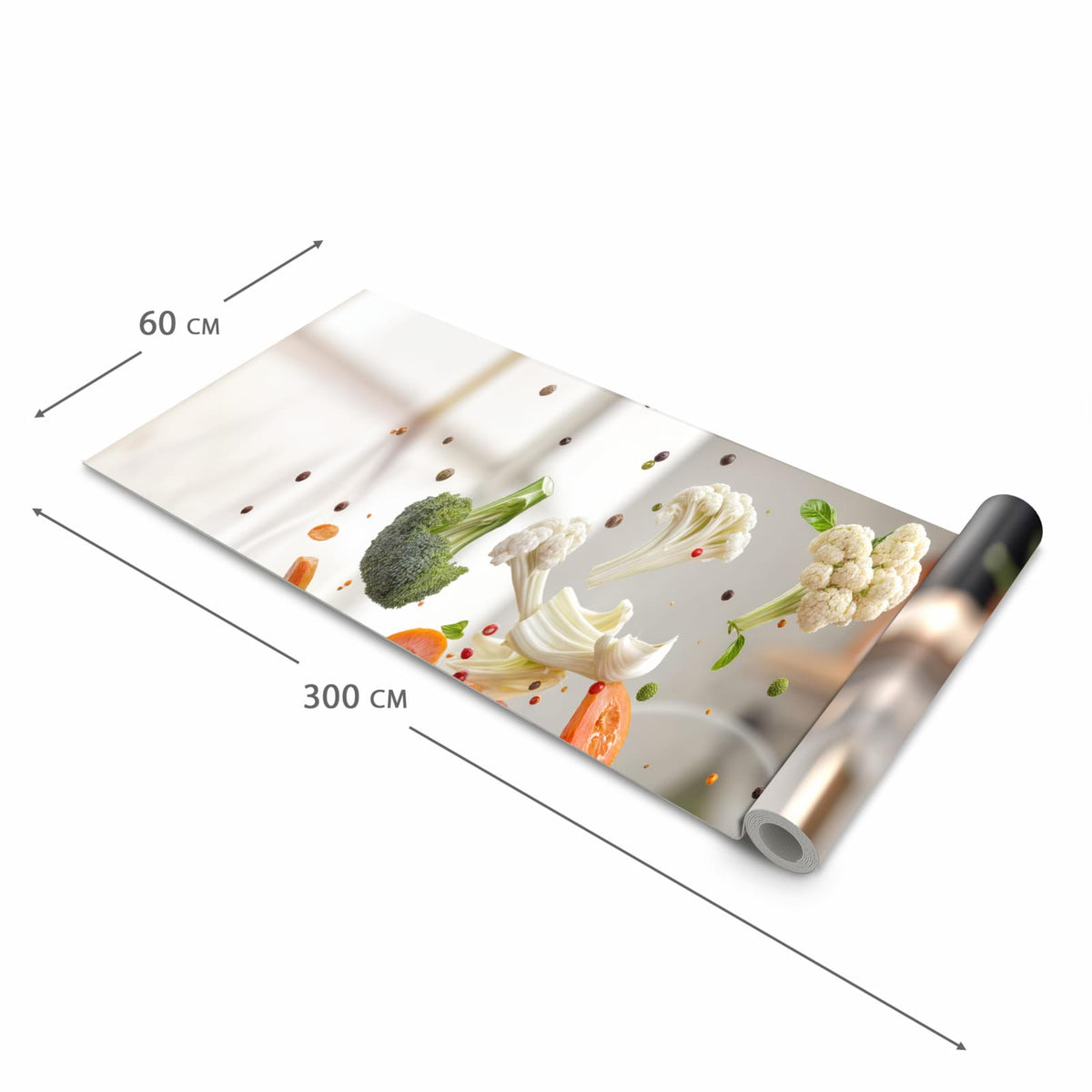 Geruchsneutraler großer Küchenteppich mit Motiv Kochen Mit Gemüse in der Größe 60x150 cm