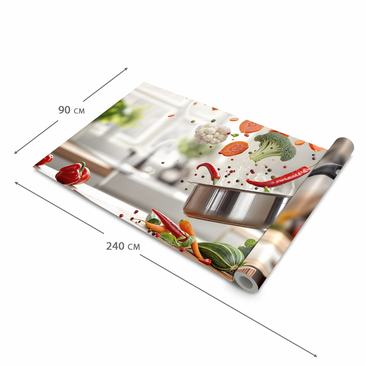 Rutschfester Küchenläufer mit Motiv Kochen Mit Gemüse in der Grösse 60x180 cm für angenehme Haptik