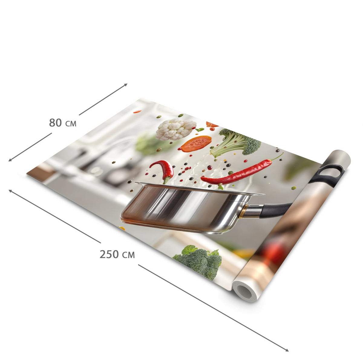 Pflegeleichter Küchenläufer mit Motiv Kochen Mit Gemüse in der Grösse 60x180 cm
