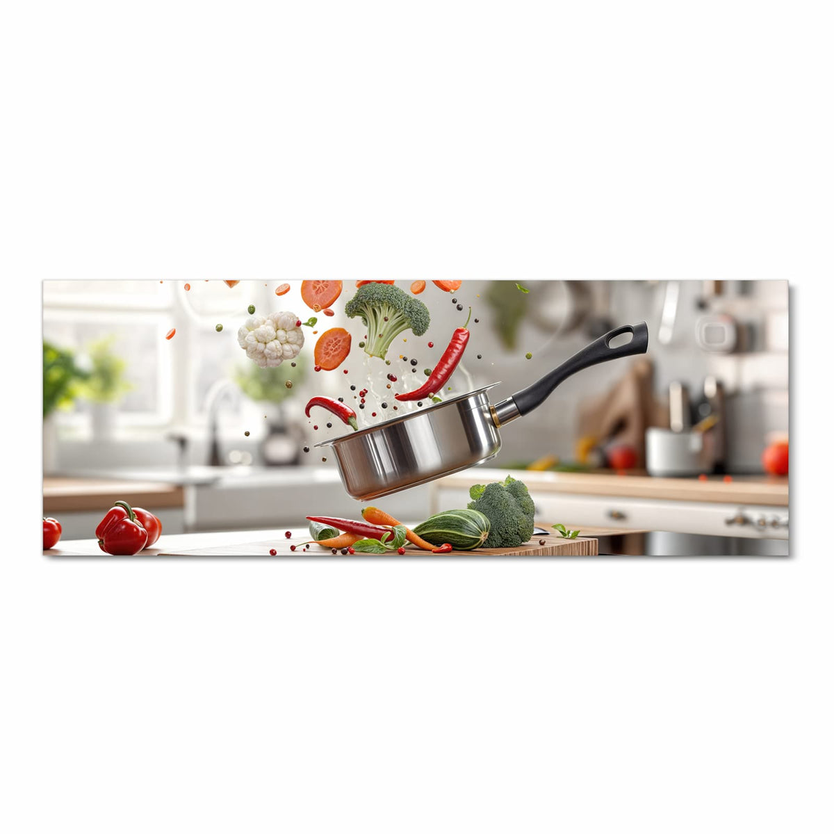 Wasserabweisender Küchenteppich mit Motiv Kochen Mit Gemüse in Frontansicht