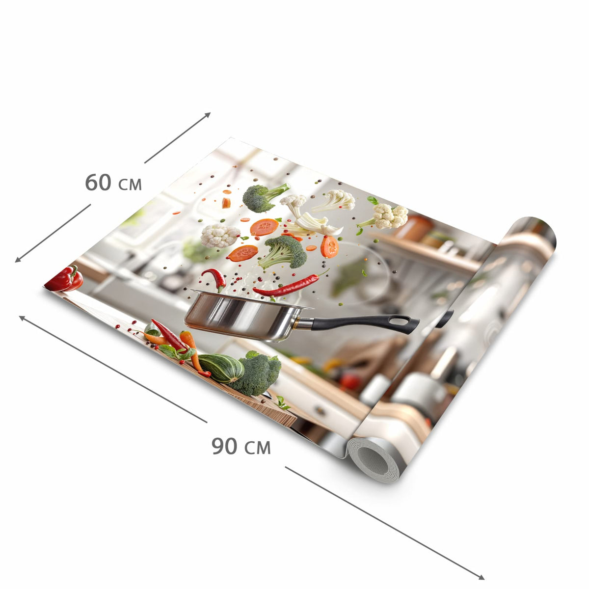 Langlebiger rutschfester Küchenteppich mit Motiv Kochen Mit Gemüse in der Grösse 60x150 cm