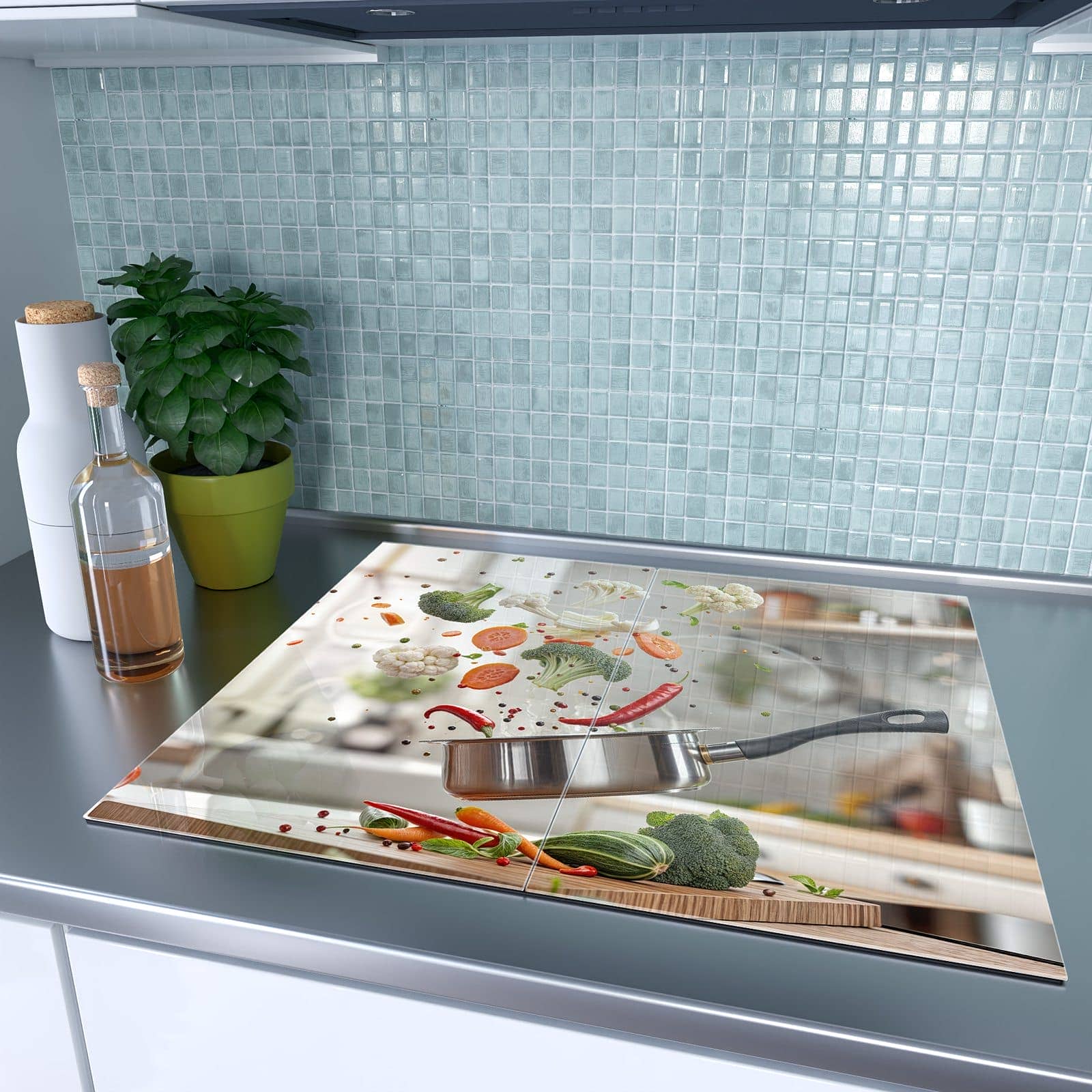 2-teilige Herdabdeckplatten mit Kochen Mit Gemüse-Motiv auf dem Ceranfeld