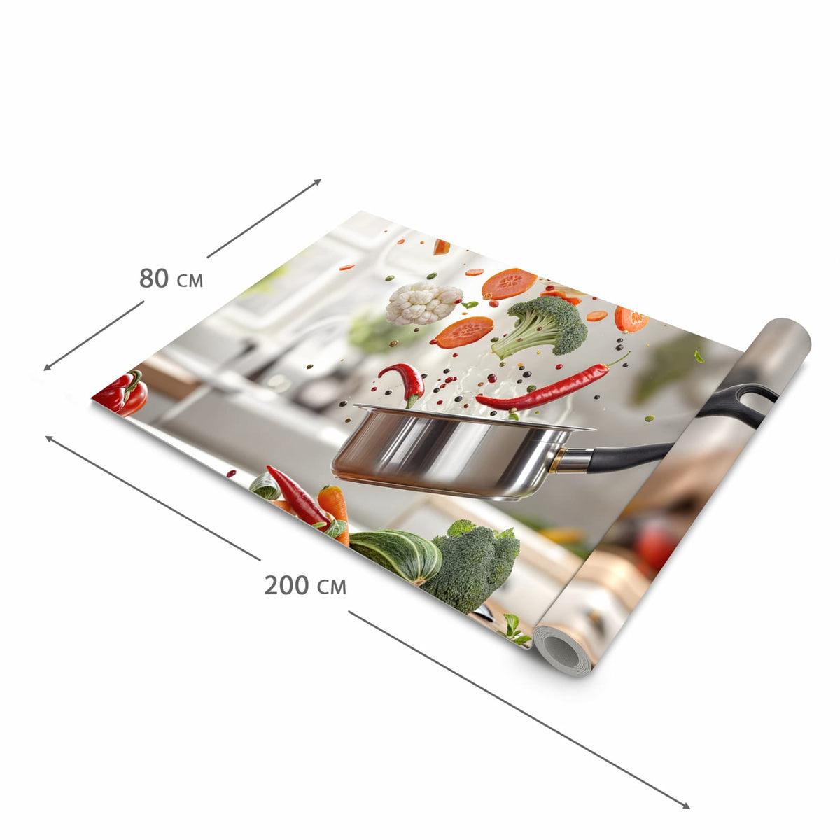 Flacher Küchenteppich mit Motiv Kochen Mit Gemüse in der Grösse 60x150 cm, waschbar