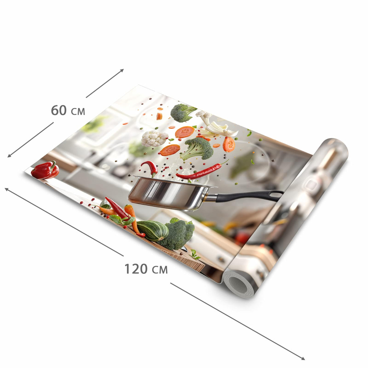UV-beständiger Küchenteppich mit Motiv Kochen Mit Gemüse in der Grösse 60x150 cm