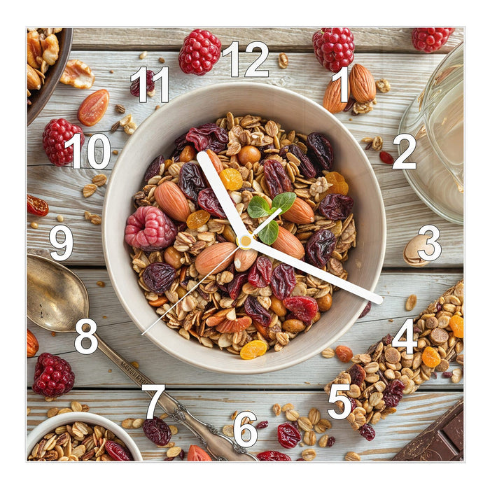 Wanduhr Luxuriöses Frühstück aus Glas – Quadratisch 30 × 30 cm mit Ziffernblatt Modern
