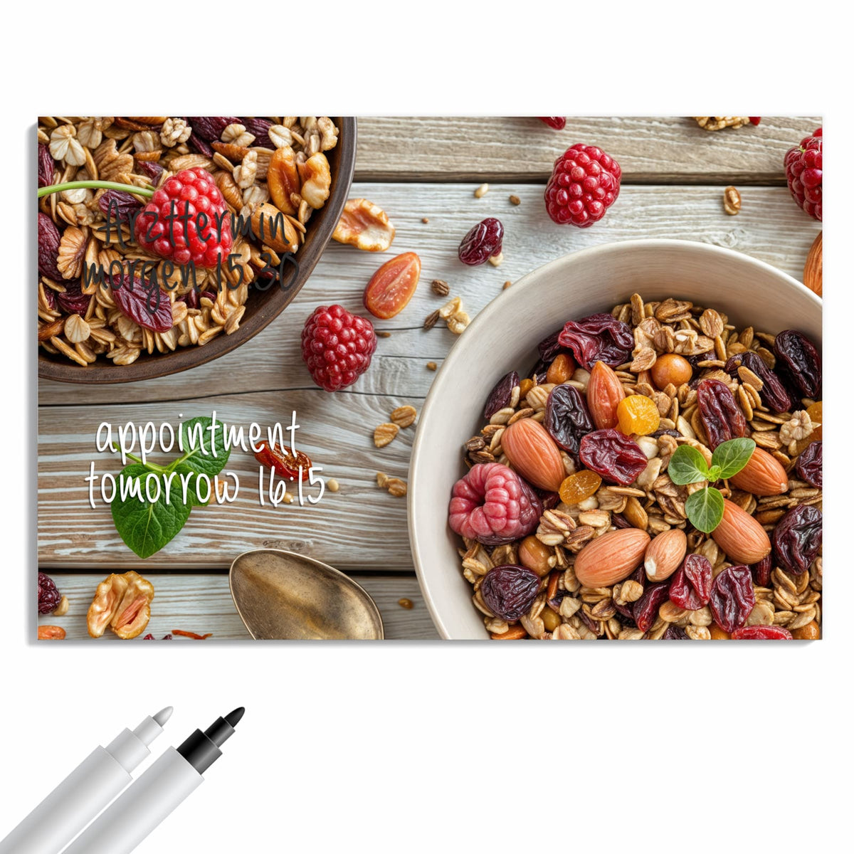 Beschreiben, abwischen, anheften – Metall Magnettafel - Müsli mit Nüssen