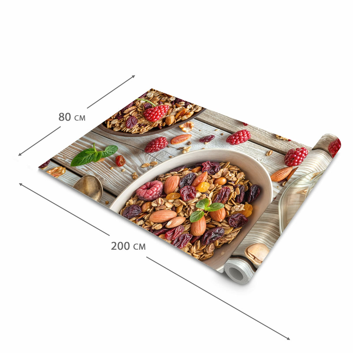 Farbbeständiger waschbarer Teppich Esstisch mit Motiv Frühstück Deluxe in der Grösse 60x150 cm