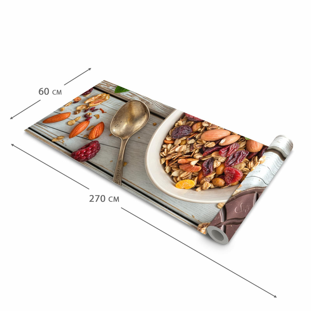 Bodenschonender rutschfester Küchenteppich mit Motiv Frühstück Deluxe in der Grösse 60x150 cm